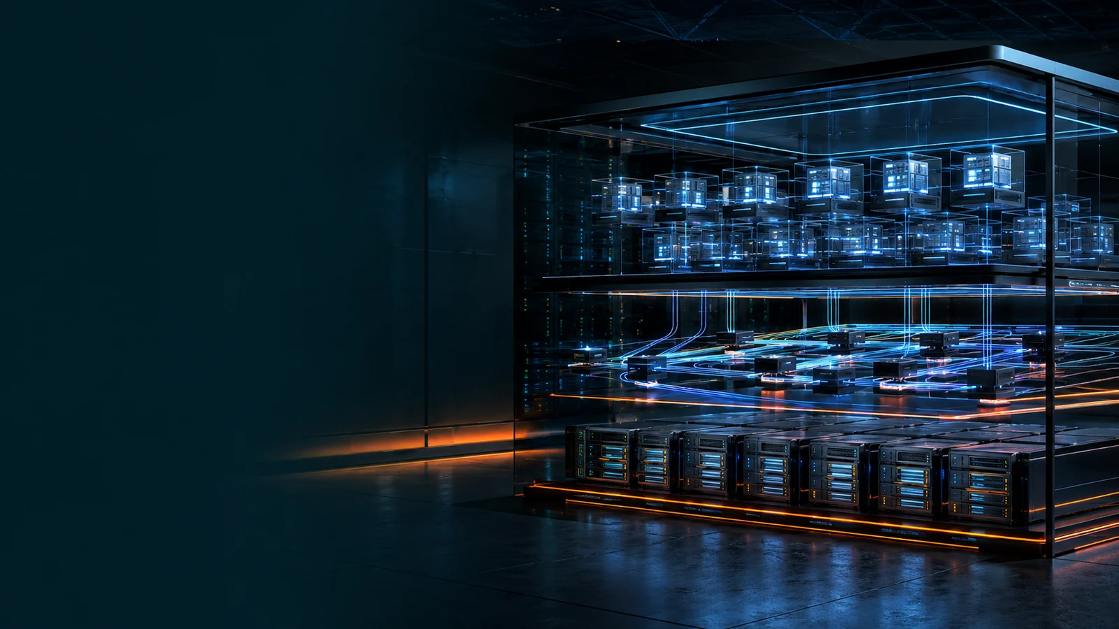 Layered virtual machines, networks and storage operating inside a protected data-centre infrastructure frame.